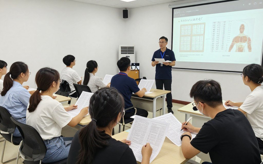iridology classroom with students studying charts and practicing observations