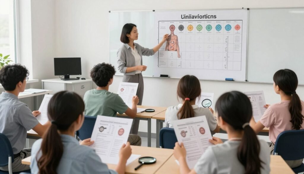 iridology training classroom with students studying dr pesek charts