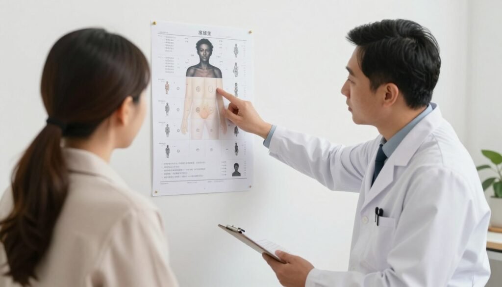 practitioner using gary richer iridology chart during client consultation
