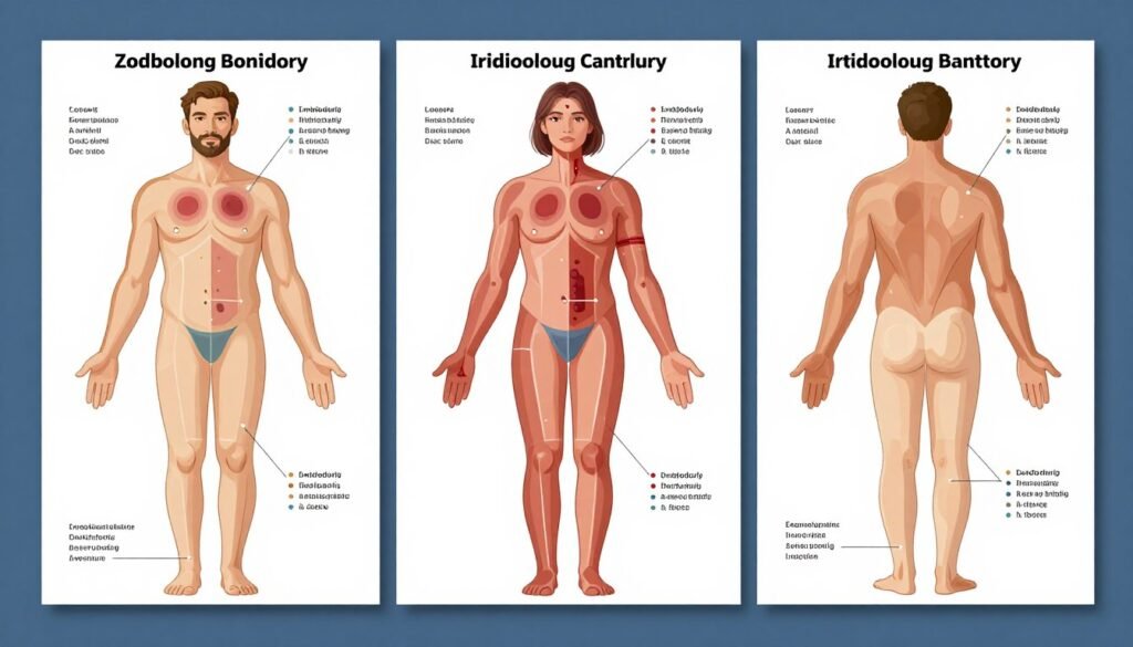 side-by-side comparison of different iridology chart systems showing zone variations