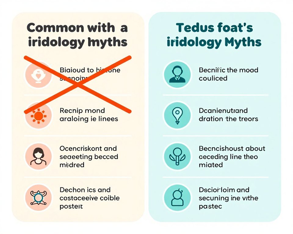 Educational diagram correcting common iridology misconceptions with facts Educational diagram correcting common iridology misconceptions with facts