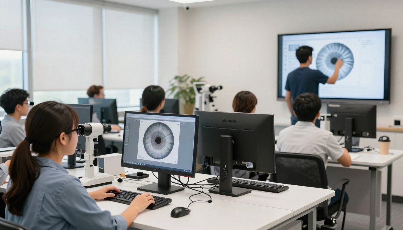 Iridology McAllen 1 Iridology training session in McAllen Texas showing iris camera equipment and student