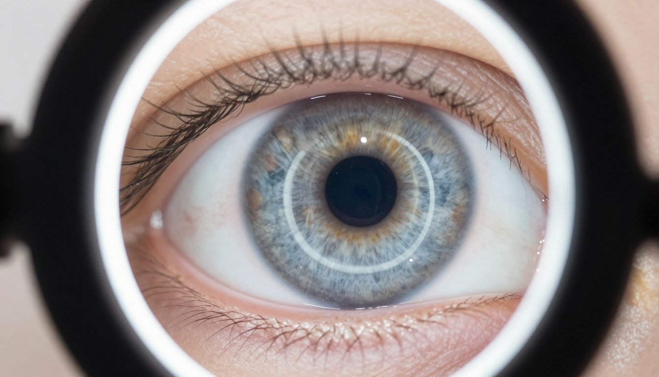 professional iris photography setup showing eye close-up with proper lighting